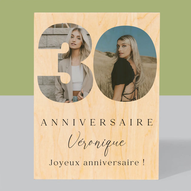 Collage Photo De Lettre: 30E Anniversaire Et Texte En Bas - Impression Sur Bois