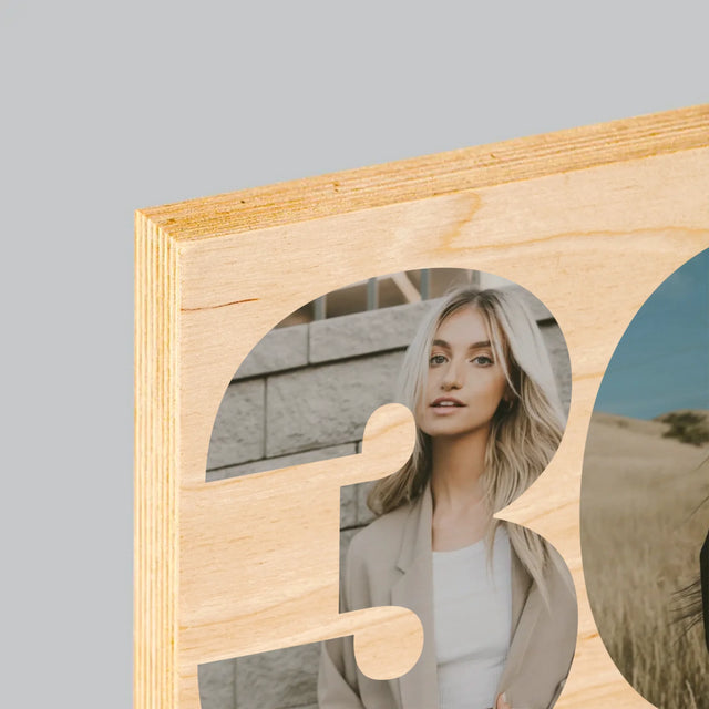 Collage Photo De Lettre: 30E Anniversaire Et Texte En Bas - Impression Sur Bois