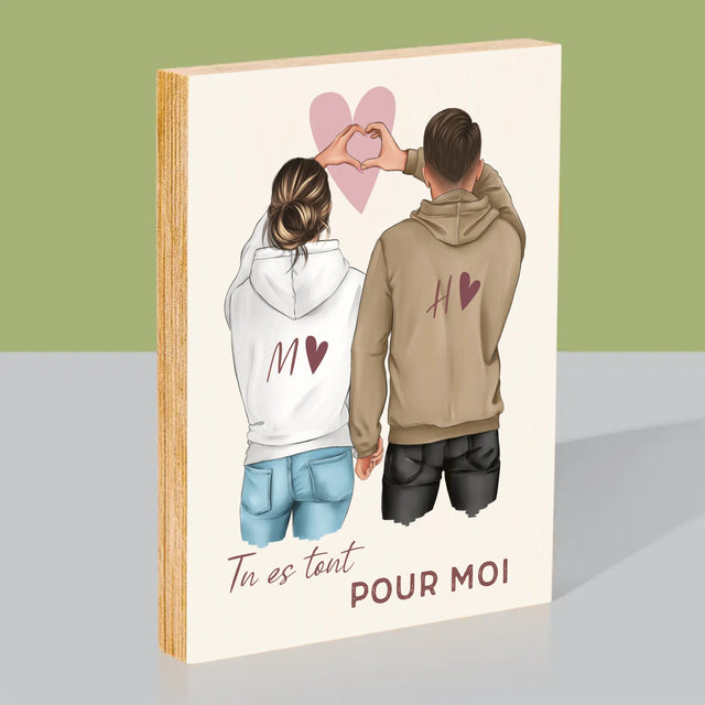 La Création Du Personnage: Couple Cœur - Impression Sur Bois