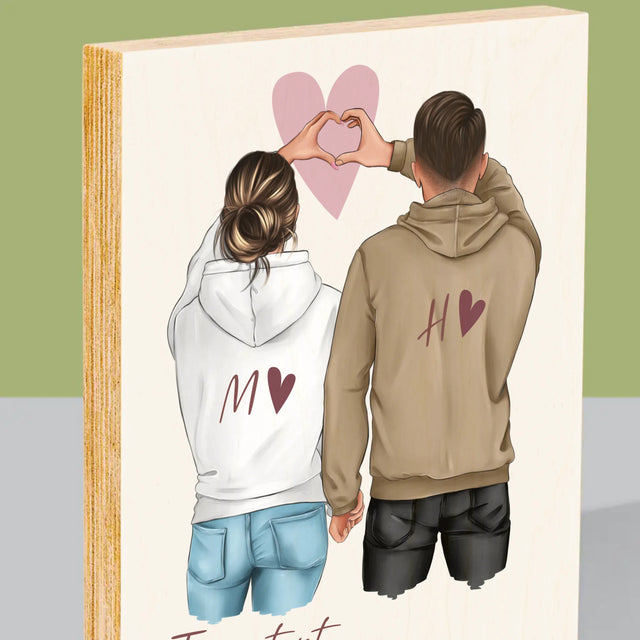 La Création Du Personnage: Couple Cœur - Impression Sur Bois