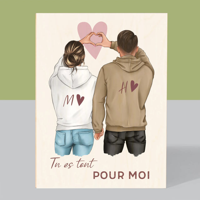 La Création Du Personnage: Couple Cœur - Impression Sur Bois
