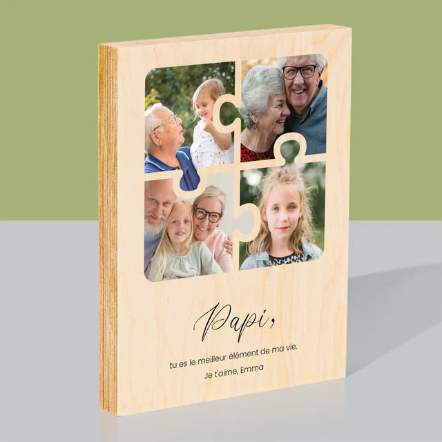 Le Collage Photo: Casse-Tête, Un Cœur Pour Grand-Papa - Impression Sur Bois