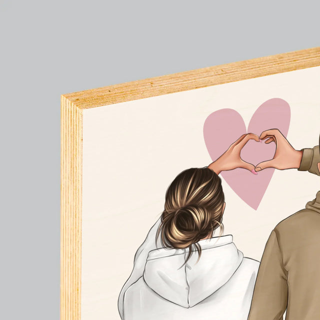 La Création Du Personnage: Couple Cœur - Impression Sur Bois