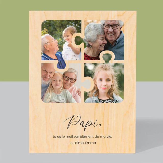Le Collage Photo: Casse-Tête, Un Cœur Pour Grand-Papa - Impression Sur Bois