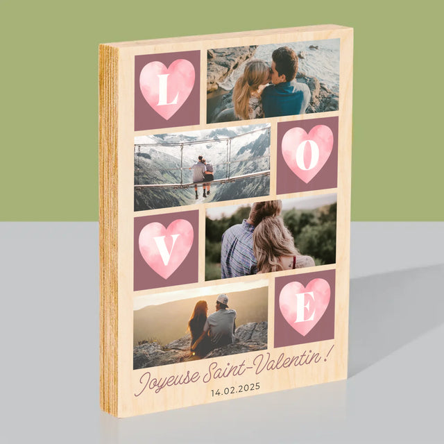 Le Collage Photo: Cœurs Amour - Impression Sur Bois