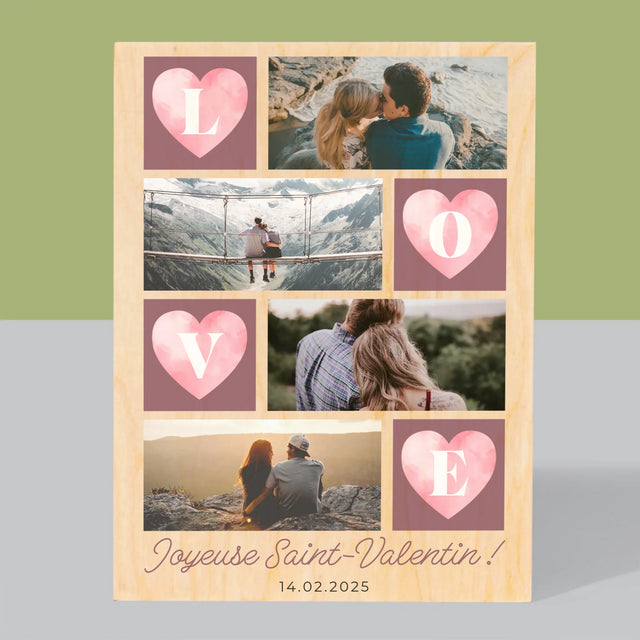 Le Collage Photo: Cœurs Amour - Impression Sur Bois
