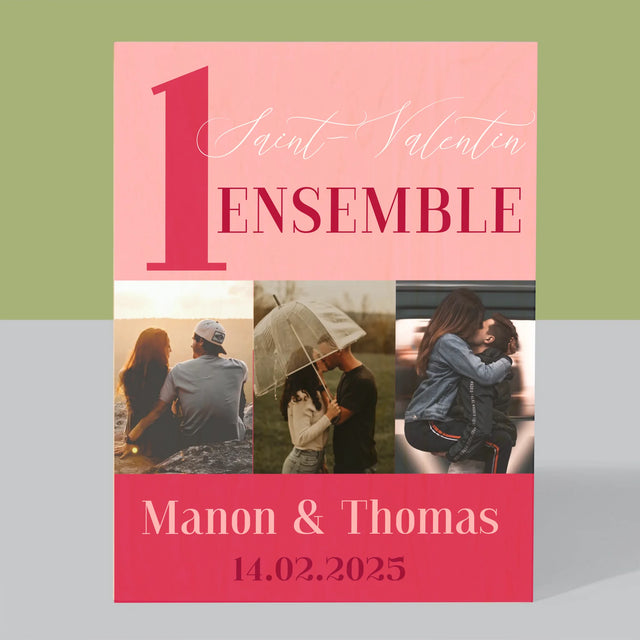 Le Collage Photo: Première Saint-Valentin Ensemble - Impression Sur Bois