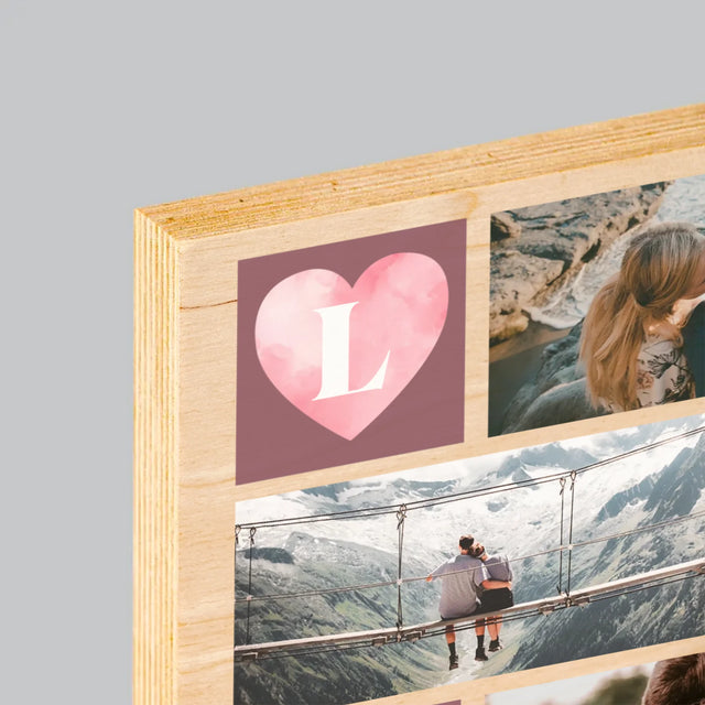 Le Collage Photo: Cœurs Amour - Impression Sur Bois