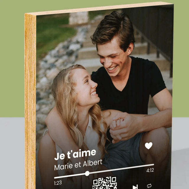 La Photo Et Un Texte: Votre Chanson Code Qr - Impression Sur Bois