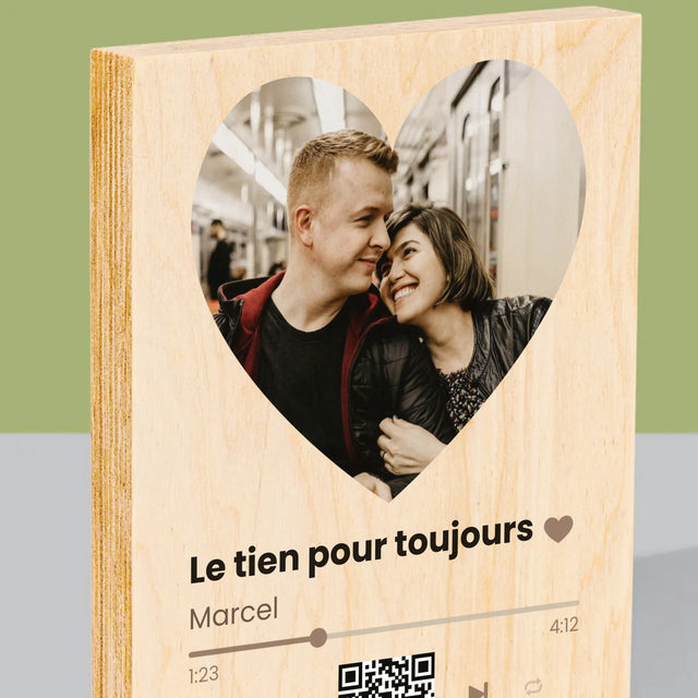 La Photo Et Un Texte: Notre Chanson Cœur Code Qr - Impression Sur Bois