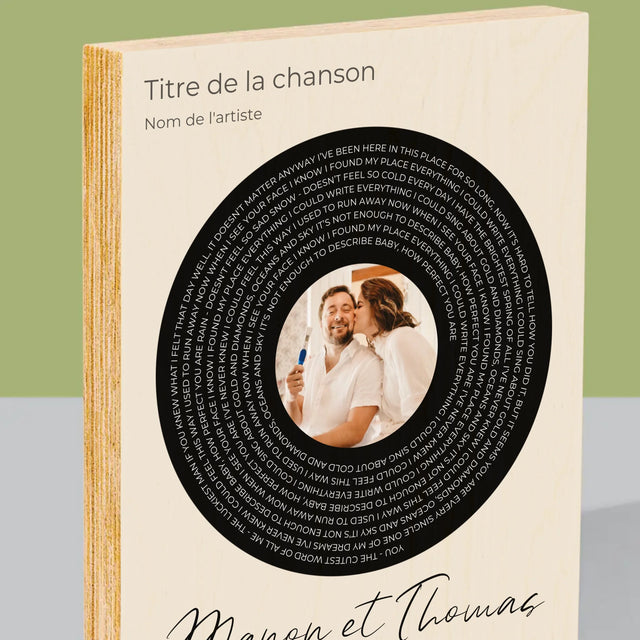La Photo Et Un Texte: Paroles De Chanson Avec Votre Photo - Impression Sur Bois