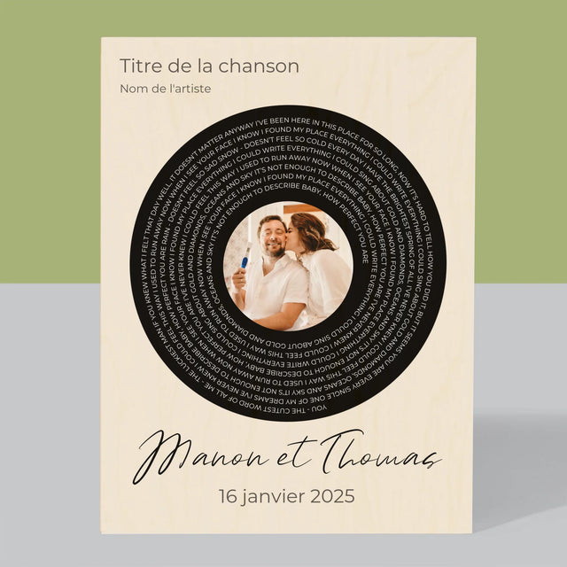 La Photo Et Un Texte: Paroles De Chanson Avec Votre Photo - Impression Sur Bois