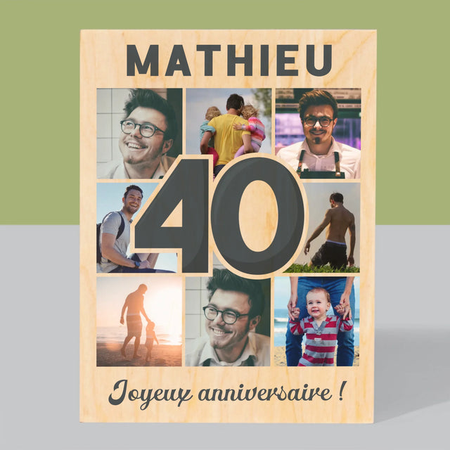 Le Collage Photo: 40 Ans - Impression Sur Bois