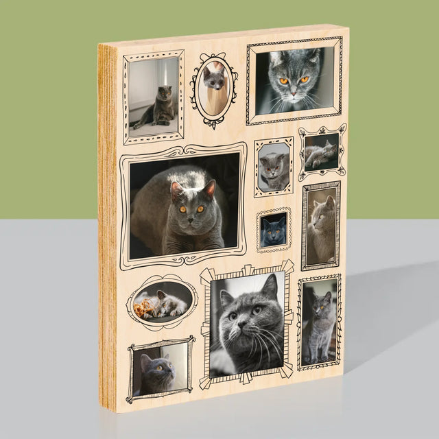Le Collage Photo: Un Mur D'Exposition Avec Un Animal - Impression Sur Bois