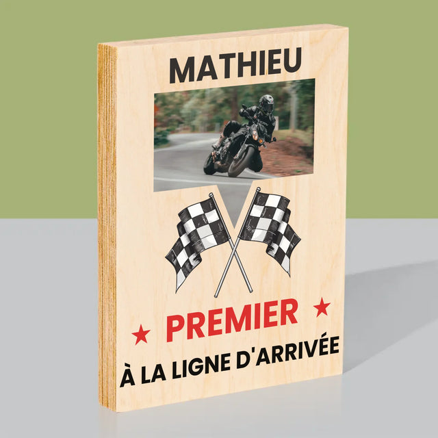 La Photo Et Un Texte: Premier À La Ligne D'Arrivée - Impression Sur Bois