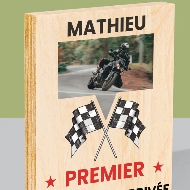 La Photo Et Un Texte: Premier À La Ligne D'Arrivée - Impression Sur Bois