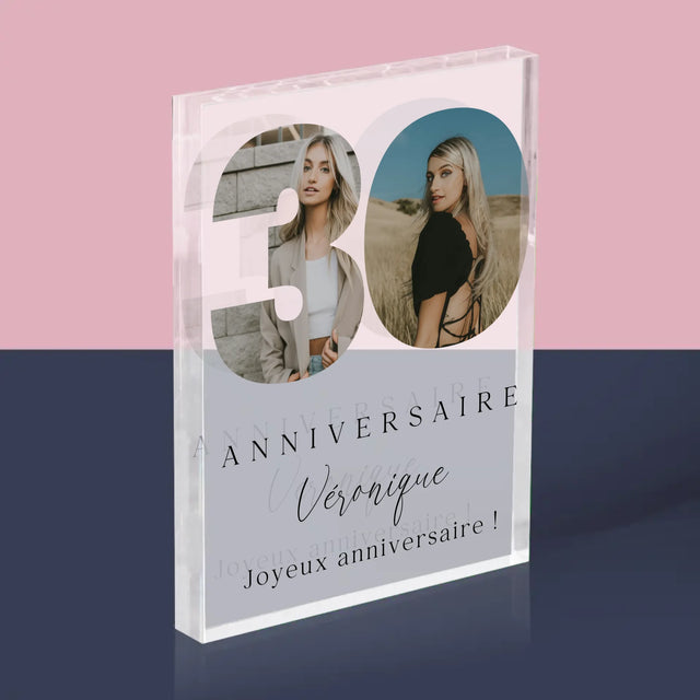 Collage Photo De Lettre: 30E Anniversaire Et Texte En Bas - Bloc Acrylique