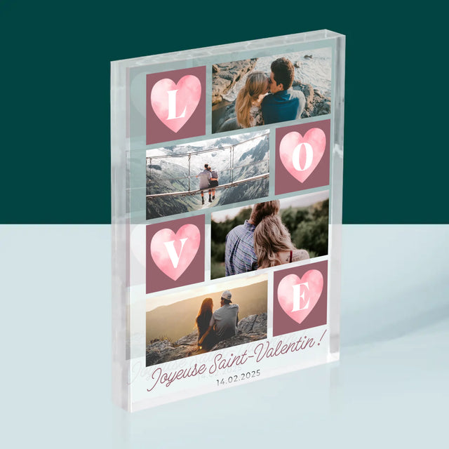 Le Collage Photo: Cœurs Amour - Bloc Acrylique
