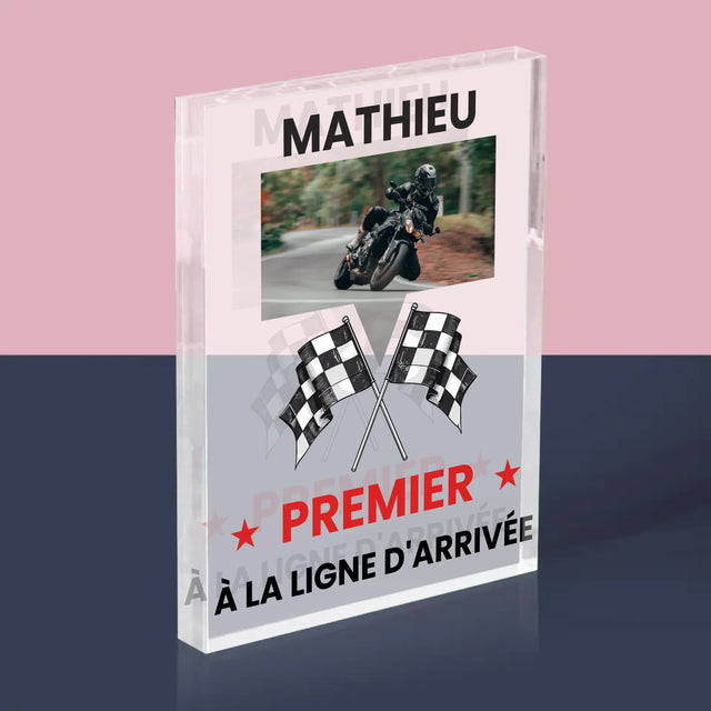 La Photo Et Un Texte: Premier À La Ligne D'Arrivée - Bloc Acrylique