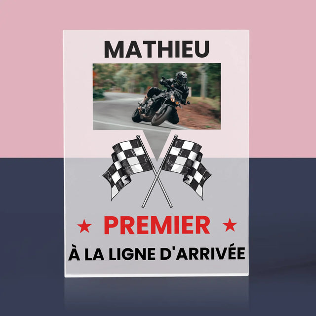 La Photo Et Un Texte: Premier À La Ligne D'Arrivée - Bloc Acrylique