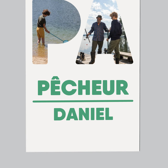 Collage Photo De Lettre: Papa Pêcheur - Aimant Pour Frigo