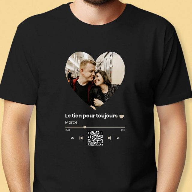 La Photo Et Un Texte: Notre Chanson Cœur Code Qr - T-Shirt Pour Hommes