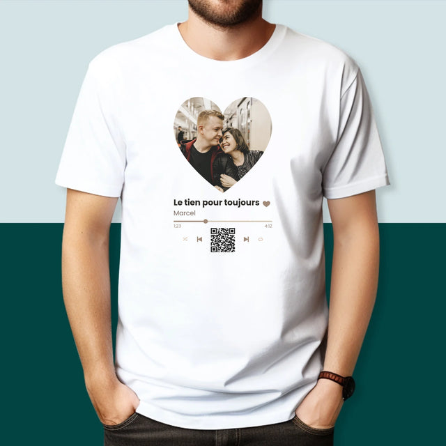 La Photo Et Un Texte: Notre Chanson Cœur Code Qr - T-Shirt Pour Hommes