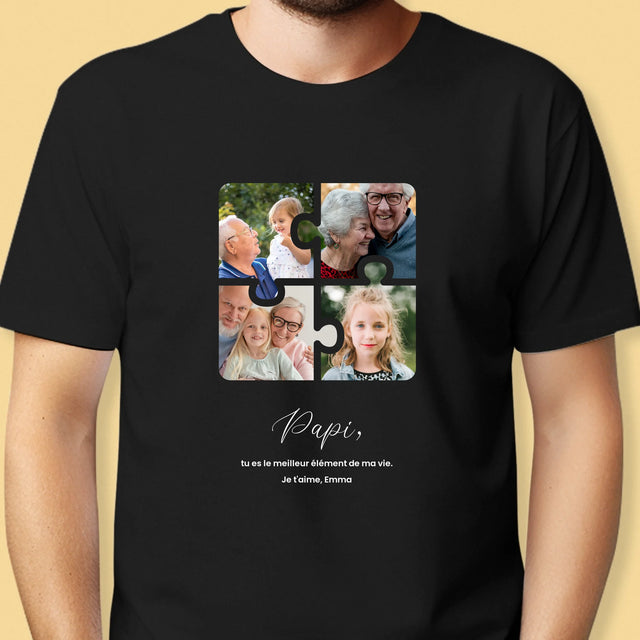 Le Collage Photo: Casse-Tête, Un Cœur Pour Grand-Papa - T-Shirt Pour Hommes