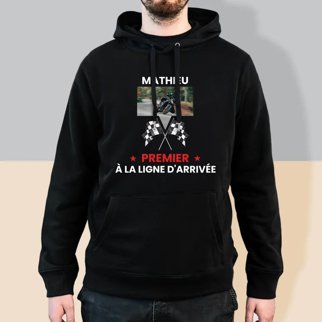 La Photo Et Un Texte: Premier À La Ligne D'Arrivée - Sweat À Capuche Pour Hommes