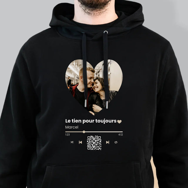 La Photo Et Un Texte: Notre Chanson Cœur Code Qr - Sweat À Capuche Pour Hommes