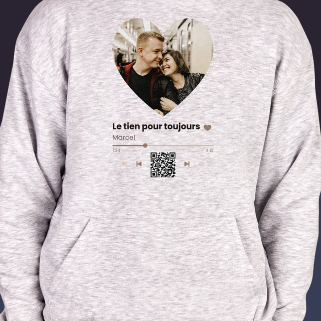 La Photo Et Un Texte: Notre Chanson Cœur Code Qr - Sweat À Capuche Pour Hommes