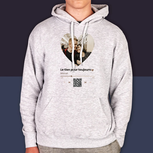 La Photo Et Un Texte: Notre Chanson Cœur Code Qr - Sweat À Capuche Pour Hommes