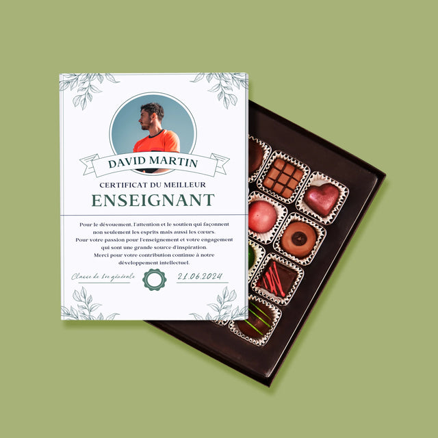 La Photo Et Un Texte: Le Certificat Du Meilleur Enseignant - Pralines