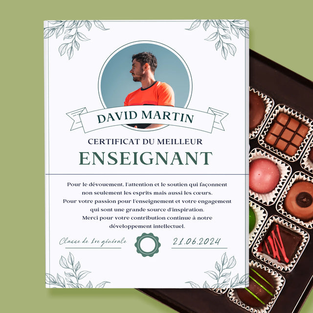 La Photo Et Un Texte: Le Certificat Du Meilleur Enseignant - Pralines