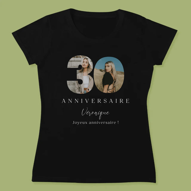 Collage Photo De Lettre: 30E Anniversaire Et Texte En Bas - T-Shirt Pour Femmes