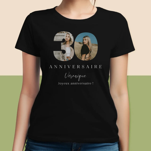 Collage Photo De Lettre: 30E Anniversaire Et Texte En Bas - T-Shirt Pour Femmes