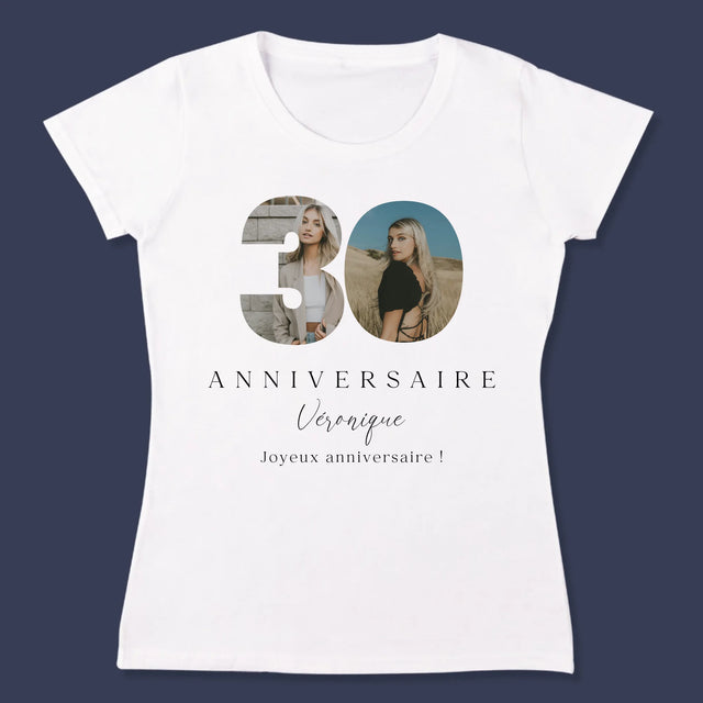 Collage Photo De Lettre: 30E Anniversaire Et Texte En Bas - T-Shirt Pour Femmes