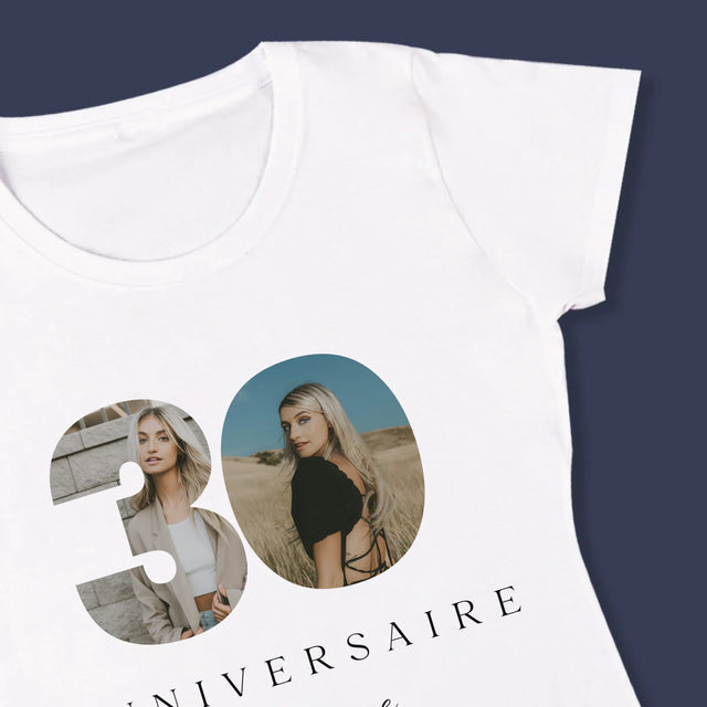 Collage Photo De Lettre: 30E Anniversaire Et Texte En Bas - T-Shirt Pour Femmes