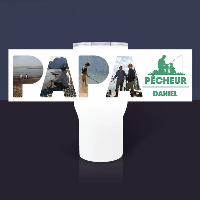 Collage Photo De Lettre: Papa Pêcheur - Mug De Voyage 650 Ml