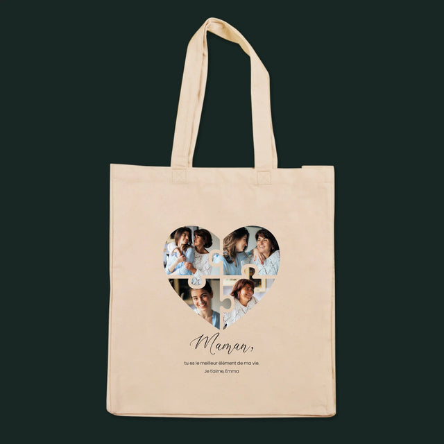 Le Collage Photo: Casse-Tête, Coeur, Pour Maman - Sac En Toile
