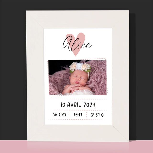 Acte De Naissance De L'Enfant: Métrique, Un Petit-Coeur, Une Fille - Cadre Photo