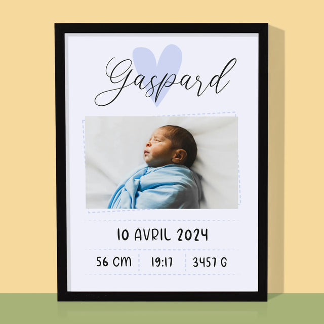 Acte De Naissance De L'Enfant: Métrique, Un Petit-Coeur, Un Garçon - Impression Encadrée 30X40