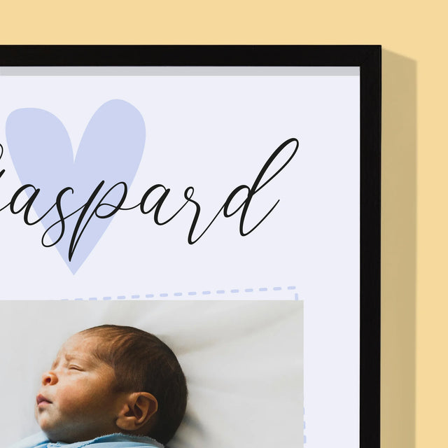 Acte De Naissance De L'Enfant: Métrique, Un Petit-Coeur, Un Garçon - Impression Encadrée 30X40