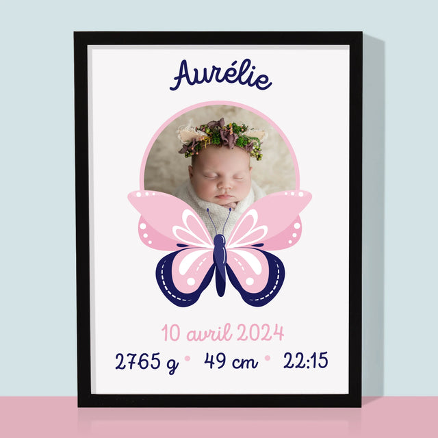 Acte De Naissance De L'Enfant: Métrique, Une Papillon - Impression Encadrée 30X40