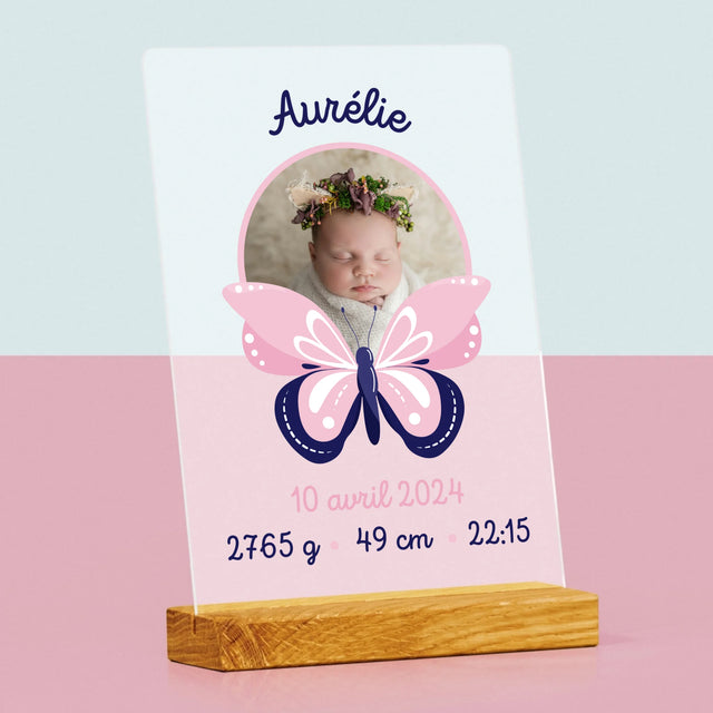 Acte De Naissance De L'Enfant: Métrique, Une Papillon - Impression Sur Verre Acrylique