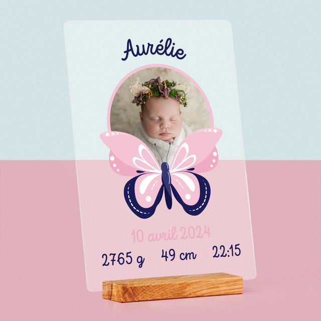 Acte De Naissance De L'Enfant: Métrique, Une Papillon - Impression Sur Verre Acrylique