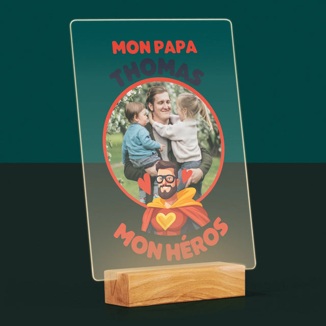 Photo Et Texte: Papa, Mon Héros - Impression Sur Verre Acrylique