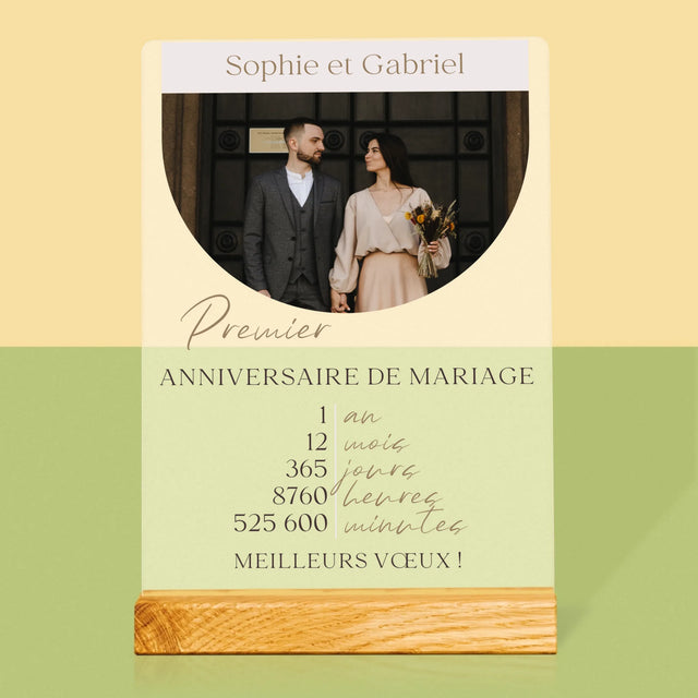 Photo Et Texte: Premier Anniversaire De Mariage - Impression Sur Verre Acrylique