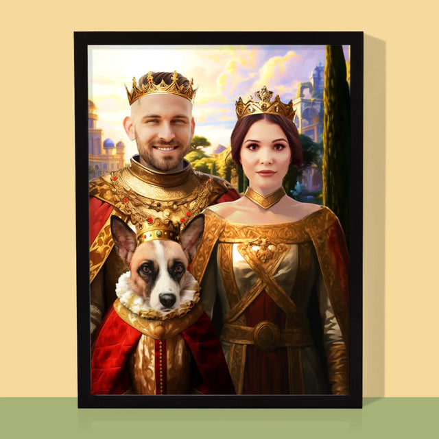 Le Portrait Royal : Couple Royal Avec Animal De Compagnie - Imprimez Avec Votre Photo