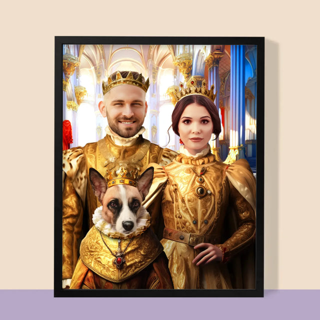 Le Portrait Royal : Roi Et Reine Avec Animal De Compagnie - Imprimez Avec Votre Photo
